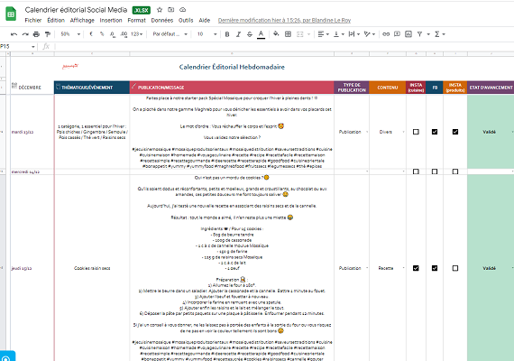 Google Sheets - Calendrier éditorial